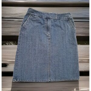 Marsh Landing Jean Skirt 10 Blue Denim Front Zip Modest 100% Cotton Pockets